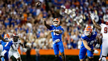 Florida Gators quarterback Anthony Richardson (15) throws the ball on the run during the second half against the South Carolina Gamecocks at Steve Spurrier Field at Ben Hill Griffin Stadium in Gainesville, FL on Saturday, November 12, 2022. [Matt Pendleton/Gainesville Sun]Ncaa Football Florida Gators Vs South Carolina Gamecocks