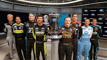 CHARLOTTE, NC - AUGUST 13: The eight NASCAR Truck Series 2019 playoff drivers (Photo by Bob Leverone/Getty Images)