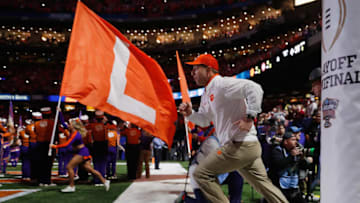 NEW ORLEANS, LA - JANUARY 01: Head coach Dabo Swinney of the Clemson Tigers takes the field prior to the AllState Sugar Bowl against the Alabama Crimson Tide at the Mercedes-Benz Superdome on January 1, 2018 in New Orleans, Louisiana. (Photo by Jamie Squire/Getty Images)