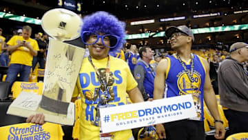 Jun 13, 2016; Oakland, CA, USA; Golden State Warriors fan Phil Eugenio pose before game five of the NBA Finals between the Golden State Warriors and the Cleveland Cavaliers at Oracle Arena. Mandatory Credit: Kelley L Cox-USA TODAY Sports