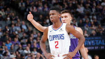 SACRAMENTO, CA - NOVEMBER 29: Shai Gilgeous-Alexander #2 of the Los Angeles Clippers faces off against Bogdan Bogdanovic #8 of the Sacramento Kings on November 29, 2018 at Golden 1 Center in Sacramento, California. NOTE TO USER: User expressly acknowledges and agrees that, by downloading and or using this photograph, User is consenting to the terms and conditions of the Getty Images Agreement. Mandatory Copyright Notice: Copyright 2018 NBAE (Photo by Rocky Widner/NBAE via Getty Images)