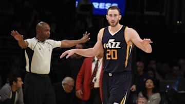 Dec 27, 2016; Los Angeles, CA, USA; Utah Jazz forward Gordon Hayward (20) celebrates after the game against the Los Angeles Lakers at Staples Center. Mandatory Credit: Richard Mackson-USA TODAY Sports