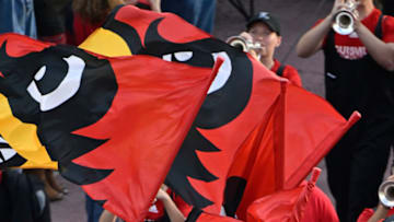 Oct 22, 2022; Louisville, Kentucky, USA; The Louisville Cardinals marching band leads the team during the Card March before facing off against the Pittsburgh Panthers at Cardinal Stadium. Mandatory Credit: Jamie Rhodes-USA TODAY Sports