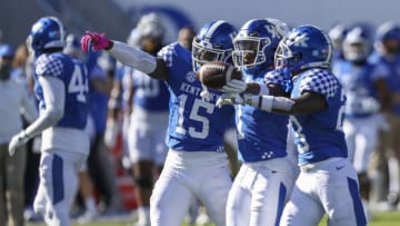 Kentucky Wildcats linebacker Jordan Wright, Kelvin Joseph and Tyrell Ajian Credit: Katie Stratman-USA TODAY Sports