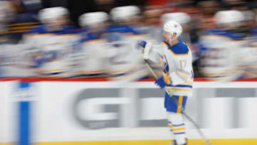 Mar 15, 2023; Washington, District of Columbia, USA; Buffalo Sabres center Tyson Jost (17) celebrates with teammates after scoring a goal against the Washington Capitals in the first period at Capital One Arena. Mandatory Credit: Geoff Burke-USA TODAY Sports