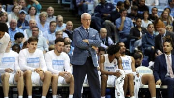 CHAPEL HILL, NC - JANUARY 11: Head coach Roy Williams of the University of North Carolina during a game between Clemson and North Carolina at Dean E. Smith Center on January 11, 2020 in Chapel Hill, North Carolina. (Photo by Andy Mead/ISI Photos/Getty Images).
