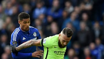 Manchester City's Nicolas Otamendi (right) and Chelsea's Ruben Loftus-Cheek battle for the ball (Photo by Darren Walsh/Chelsea FC via Getty Images)
