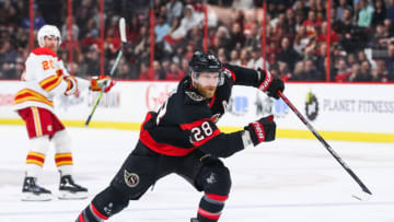 OTTAWA, CANADA - FEBRUARY 13: Claude Giroux #28 of the Ottawa Senators skates against the Calgary Flames at Canadian Tire Centre on February 13, 2023 in Ottawa, Ontario, Canada. (Photo by Chris Tanouye/Freestyle Photography/Getty Images)