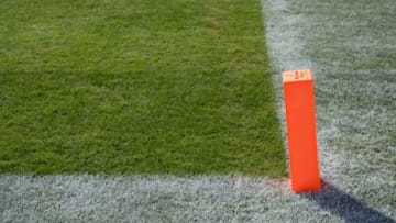 August 24, 2014; Santa Clara, CA, USA; General view of an endzone pylon before the game between the San Francisco 49ers and the San Diego Chargers at Levi