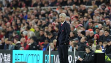 MIDDLESBROUGH, ENGLAND - APRIL 17: Arsene Wenger the Manager of Arsenal during the Premier League match between Middlesbrough and Arsenal at Riverside Stadium on April 17, 2017 in Middlesbrough, England. (Photo by David Price/Arsenal FC via Getty Images)