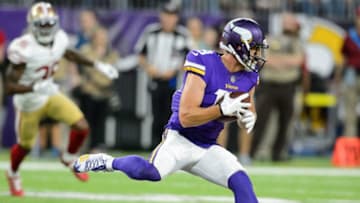 MINNEAPOLIS, MN - AUGUST 27: Adam Thielen #19 of the Minnesota Vikings carries the ball against the San Francisco 49ers in the preseason game on August 27, 2017 at U.S. Bank Stadium in Minneapolis, Minnesota. The Vikings defeated the 49ers 32-31. (Photo by Hannah Foslien/Getty Images)