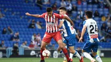 Atletico Madrid's Spanish midfielder Rodri (L) vies with Espanyol's Spanish midfielder Marc Roca during the Spanish league football match between RCD Espanyol and Club Atletico de Madrid at the RCDE Stadium in Cornella de Llobregat on May 4, 2019. (Photo by Josep LAGO / AFP) (Photo credit should read JOSEP LAGO/AFP/Getty Images)