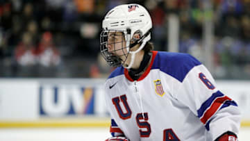 VICTORIA , BC - JANUARY 2: Jack Hughes #6 of the United States skates during a quarter-final game against the Czech Republic at the IIHF World Junior Championships at the Save-on-Foods Memorial Centre on January 2, 2019 in Victoria, British Columbia, Canada. (Photo by Kevin Light/Getty Images)