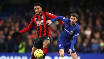LONDON, ENGLAND - DECEMBER 14: Jorginho of Chelsea battles for possession with Joshua King of AFC Bournemouth during the Premier League match between Chelsea FC and AFC Bournemouth at Stamford Bridge on December 14, 2019 in London, United Kingdom. (Photo by Julian Finney/Getty Images)