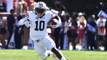 Oct 8, 2016; Starkville, MS, USA; Auburn Tigers wide receiver Stanton Truitt (10) runs the ball during the fourth quarter of the game against the Mississippi State Bulldogs at Davis Wade Stadium. Auburn won 38-14. Mandatory Credit: Matt Bush-USA TODAY Sports