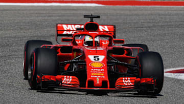 AUSTIN, TX - OCTOBER 21: Sebastian Vettel of Germany driving the (5) Scuderia Ferrari SF71H on track during the United States Formula One Grand Prix at Circuit of The Americas on October 21, 2018 in Austin, United States. (Photo by Clive Mason/Getty Images)