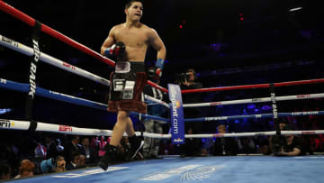 NEW YORK, NEW YORK - DECEMBER 14: Edgar Berlanga celebrates his first round Technical Knockout against Cesar Nunez during their super middleweight bout at Madison Square Garden on December 14, 2019 in New York City. (Photo by Al Bello/Getty Images)