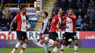 BURNLEY, ENGLAND - FEBRUARY 24: Manolo Gabbiadini of Southampton celebrates with teammates after scoring his sides first goal during the Premier League match between Burnley and Southampton at Turf Moor on February 24, 2018 in Burnley, England. (Photo by Gary Prior/Getty Images)