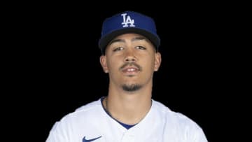 Mar 1, 2021; Glendale, AZ, USA; Los Angeles Dodgers Miguel Vargas (67) poses during media day at Camelback Ranch. Mandatory Credit: MLB Photos via USA Today Sports
