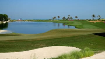 ABU DHABI, UNITED ARAB EMIRATES - NOVEMBER 03: A general view of the 18th hole during Dat Three of the Fatima Bint Mubarak Ladies Open at Saadiyat Beach Golf Club on November 3, 2017 in Abu Dhabi, United Arab Emirates. (Photo by Francois Nel/Getty Images)