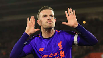 SOUTHAMPTON, ENGLAND - APRIL 05: Jordan Henderson of Liverpool celebrates scoring their 3rd goal during the Premier League match between Southampton FC and Liverpool FC at St Mary's Stadium on April 5, 2019 in Southampton, United Kingdom. (Photo by Marc Atkins/Offside/Getty Images)