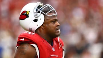 Sep 13, 2015; Glendale, AZ, USA; Arizona Cardinals defensive end Cory Redding against the New Orleans Saints at University of Phoenix Stadium. The Cardinals defeated the Saints 31-19. Mandatory Credit: Mark J. Rebilas-USA TODAY Sports