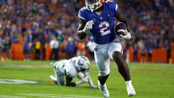 Sep 17, 2022; Gainesville, Florida, USA; Florida Gators running back Montrell Johnson Jr. (2) runs with the ball against the South Florida Bulls during the second half at Ben Hill Griffin Stadium. Mandatory Credit: Kim Klement-USA TODAY Sports