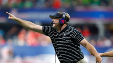 ATLANTA, GA - SEPTEMBER 03: Head coach Kirby Smart of the Georgia Bulldogs calls out to his team during the second half of the Chick-fil-A Kick-Off Game against the Oregon Ducks at Mercedes-Benz Stadium on September 3, 2022 in Atlanta, Georgia. (Photo by Todd Kirkland/Getty Images)