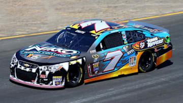 SONOMA, CA - JUNE 24: Regan Smith, driver of the #7 Nikko RC/Road Rippers Monster Shark Chevrolet, practices for the NASCAR Sprint Cup Series Toyota/Save Mart 350 at Sonoma Raceway on June 24, 2016 in Sonoma, California. (Photo by Sarah Crabill/Getty Images)