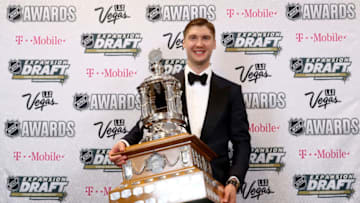 LAS VEGAS, NV - JUNE 21: Sergei Bobrovsky of the Columbus Blue Jackets poses after winning the Vezina Trophy awarded to the 'goalkeeper adjudged to be the best at his position' during the 2017 NHL Awards and Expansion Draft at T-Mobile Arena on June 21, 2017 in Las Vegas, Nevada. (Photo by Bruce Bennett/Getty Images)