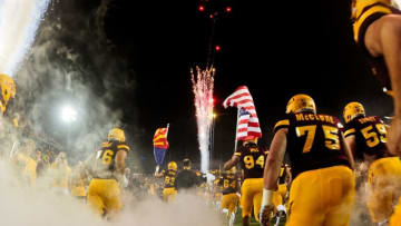 Sep 3, 2016; Tempe, AZ, USA; The Arizona State Sun Devils take the field to start the game against the Northern Arizona Lumberjacks at Sun Devil Stadium. Mandatory Credit: Matt Kartozian-USA TODAY Sports