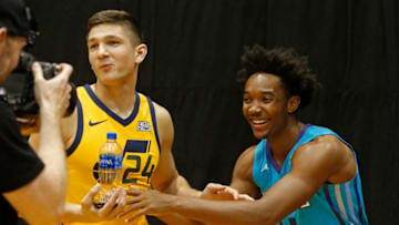 TARRYTOWN, NY - AUGUST 12: Grayson Allen #24 of the Utah Jazz and Devonte Graham #4 of the Charlotte Hornets pose for a photo during the 2018 NBA Rookie Shoot on August 12, 2018 at the Madison Square Garden Training Center in Tarrytown, New York. Copyright 2018 NBAE (Photo by Michelle Farsi/NBAE via Getty Images)