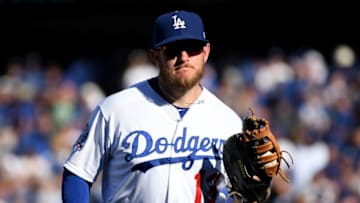 LOS ANGELES, CA - OCTOBER 01: Kenley Jansen #74 of the Los Angeles Dodgers runs off the field against the Atlanta Braves in the National League West tiebreaker game at Dodger Stadium on October 1, 2018 in Los Angeles, California. (Photo by Harry How/Getty Images)