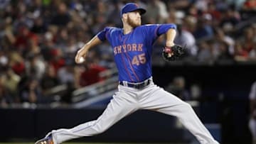 Sep 19, 2014; Atlanta, GA, USA; New York Mets starting pitcher Zack Wheeler (45) throws a pitch against the Atlanta Braves in the fourth inning at Turner Field. Mandatory Credit: Brett Davis-USA TODAY Sports
