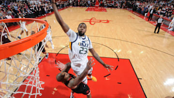 HOUSTON, TX - MAY 8: Royce O'Neale #23 of the Utah Jazz goes to the basket against the Houston Rockets in Game Five of the Western Conference Semifinals of the 2018 NBA Playoffs on May 8, 2018 at the Toyota Center in Houston, Texas. Copyright 2018 NBAE (Photo by Bill Baptist/NBAE via Getty Images)