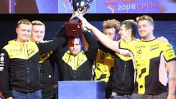 Members of the Natus Vincere Counter-Strike team pose with the trophy at DreamHack Leipzig 2016. Photo Credit: Acquired through Creative Commons.