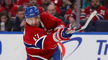 BUFFALO, NY - JANUARY 30: Ilya Kovalchuk #17 of the Montreal Canadiens follows through on a shot against the Montreal Canadiens during the first period of play at the KeyBank Center on January 30, 2020 in Buffalo, New York. Kovalchuk scored a goal in the seond period to tie the game at 1-1. (Photo by Nicholas T. LoVerde/Getty Images)