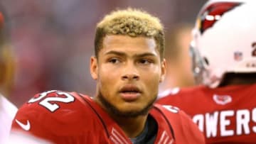 Nov 24, 2013; Phoenix, AZ, USA; Arizona Cardinals safety Tyrann Mathieu (32) against the Indianapolis Colts at University of Phoenix Stadium. Mandatory Credit: Mark J. Rebilas-USA TODAY Sports