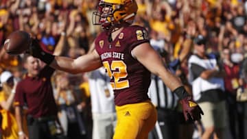 ASU's Nick Ralston (22) celebrates a touchdown against UCLA during the first half at Sun Devil Stadium in Tempe, Ariz. on November 10, 2018.Z6i8438