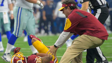 ARLINGTON TX, JANUARY 3: Washington defensive back Dashaun Phillips (35) is injured during the Washington Redskins defeat of the Dallas Cowboys 34- 23 in Arlington TX, January 3, 2016. (Photo by John McDonnell / The Washington Post via Getty Images)