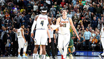 SALT LAKE CITY, UT - JANUARY 23: Nikola Jokic #15 of the Denver Nuggets celebrates during the game against the Utah Jazz on January 23, 2019 at Vivint Smart Home Arena in Salt Lake City, Utah. NOTE TO USER: User expressly acknowledges and agrees that, by downloading and or using this Photograph, User is consenting to the terms and conditions of the Getty Images License Agreement. Mandatory Copyright Notice: Copyright 2019 NBAE (Photo by Melissa Majchrzak/NBAE via Getty Images)