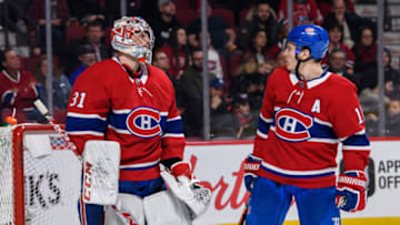 MONTREAL, QC - MARCH 26: Montreal Canadiens right wing Brendan Gallagher (11) checks to see if Montreal Canadiens goaltender Carey Price (31) is OK after being hurt on the last play during the third period of the NHL game between the Florida Panthers and the Montreal Canadiens on March 26, 2019, at the Bell Centre in Montreal, QC (Photo by Vincent Ethier/Icon Sportswire via Getty Images)