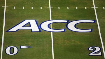 DURHAM, NC - OCTOBER 12: The ACC logo is seen on the field prior to a game between the Navy Midshipmen and the Duke Blue Devils at Wallace Wade Stadium on October 12, 2013 in Durham, North Carolina. Duke defeated Navy 35-7. (Photo by Lance King/Getty Images)