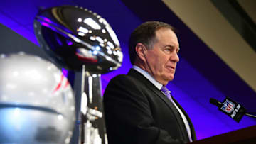 ATLANTA, GA - FEBRUARY 4: Head Coach Bill Belichick of the Super Bowl LIII Champion New England Patriots is interviewed at a press conference on February 4, 2019 at the Georgia World Congress Center in Atlanta, Georgia. (Photo by Scott Cunningham/Getty Images)