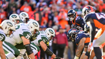 DENVER, CO - DECEMBER 10: The New York Jets offense lines up behind center Wesley Johnson
