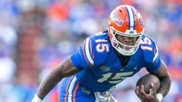 Florida Gators quarterback Anthony Richardson (15) tries to shake off South Carolina Gamecocks defensive back Tyrese Ross (20) during first half action as Florida takes on South Carolina at Steve Spurrier Field at Ben Hill Griffin Stadium in Gainesville, FL on Saturday, November 12, 2022.Syndication Gainesville Sun