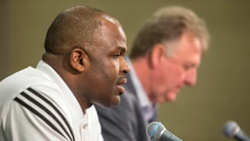 May 16, 2016; Indianapolis, IN, USA; Indiana Pacers new head coach Nate McMillan speaks to the press during a press conference at Bankers Life Fieldhouse. Mandatory Credit: Trevor Ruszkowski-USA TODAY Sports