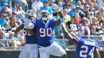 CHARLOTTE, NC - SEPTEMBER 17: Shaq Lawson #90 of the Buffalo Bills against the Carolina Panthers during their game at Bank of America Stadium on September 17, 2017 in Charlotte, North Carolina. (Photo by Grant Halverson/Getty Images)