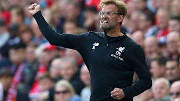 LIVERPOOL, ENGLAND - SEPTEMBER 16: Jurgen Klopp, Manager of Liverpool reacts during the Premier League match between Liverpool and Burnley at Anfield on September 16, 2017 in Liverpool, England. (Photo by Alex Livesey/Getty Images)