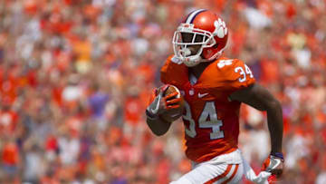 Sep 10, 2016; Clemson, SC, USA; Clemson Tigers wide receiver Ray-Ray McCloud (34) carries the ball on a punt return during the second quarter at Clemson Memorial Stadium. Mandatory Credit: Joshua S. Kelly-USA TODAY Sports